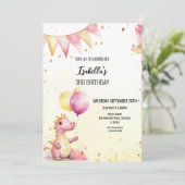 Editable Pink Dragon Birthday Invitation Einladung (Stehend Vorderseite)
