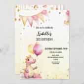 Editable Pink Dragon Birthday Invitation Einladung (Vorne/Hinten)