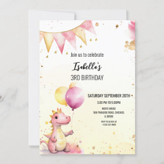 Editable Pink Dragon Birthday Invitation Einladung