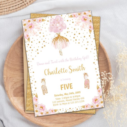 Editable Pink Glitzer Ballerina Birthday Einladung
