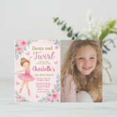 Editable Pink & Gold Dance Party Card for Girls Einladung (Stehend Vorderseite)