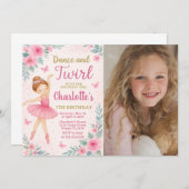 Editable Pink & Gold Dance Party Card for Girls Einladung (Vorne/Hinten)