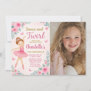 Editable Pink & Gold Dance Party Card for Girls Einladung