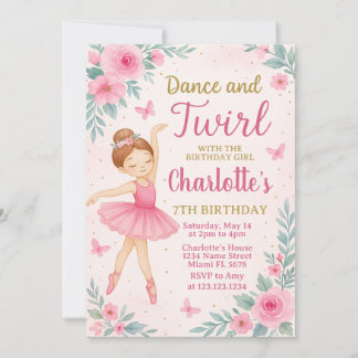 Editable Pink & Gold Dance Party Card for Girls Einladung