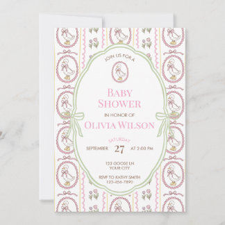 Editable Pink Goose Baby Shower Invitation 5x7 Einladung