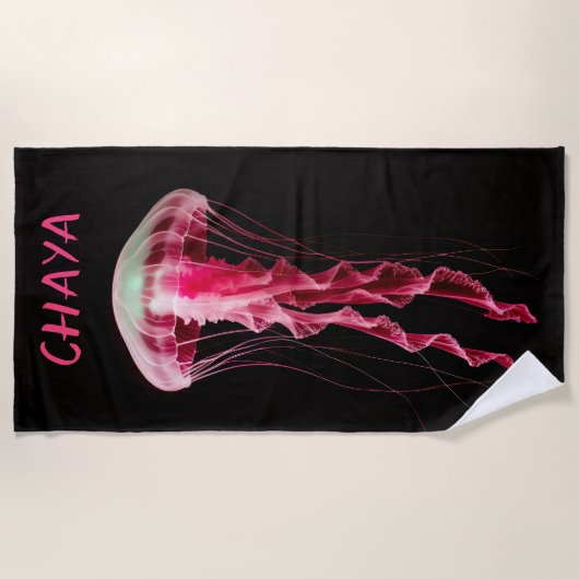 Editable Pink Jellyfish Strandtuch (Vorderseite)