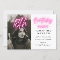 Editable Pink Neon Lights 18. Geburtstagsparty