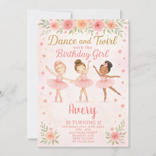 Editable Pink Pastel Dance Party for Girls Einladung (Vorderseite)
