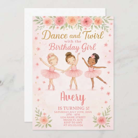 Editable Pink Pastel Dance Party for Girls Einladung (Vorne/Hinten)
