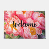 Editable Pink Peonies Willkommen Fußmatte (Vorderseite)