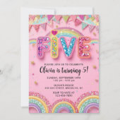 Editable Pink Rainbow Sequin 5th Birthday Invitati Einladung (Vorderseite)