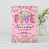 Editable Pink Rainbow Sequin 5th Birthday Invitati Einladung (Stehend Vorderseite)