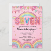 Editable Pink Rainbow Sequin 7th Birthday Invitati Einladung (Vorderseite)