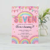 Editable Pink Rainbow Sequin 7th Birthday Invitati Einladung (Stehend Vorderseite)