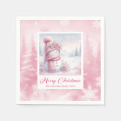 Editable Pink Snowman Kids Winter Scene Pinkmas  Serviette (Vorderseite)