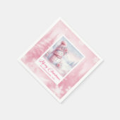 Editable Pink Snowman Kids Winter Scene Pinkmas  Serviette (Ecke)