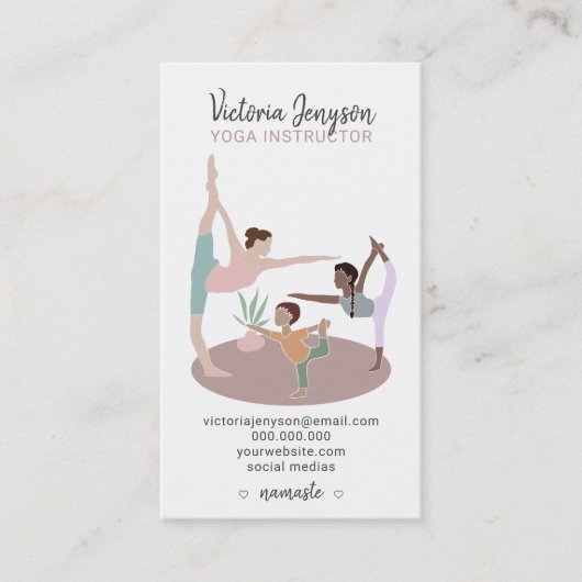 Editable pink spirituelle Yoga-Lehrer Boho Pose Visitenkarte (Vorderseite)