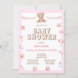 Editable Pink Teddy Bären Einladung