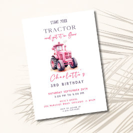 Editable Pink Tractor Birthday Einladung