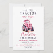 Editable Pink Tractor Birthday Einladung (Vorderseite)