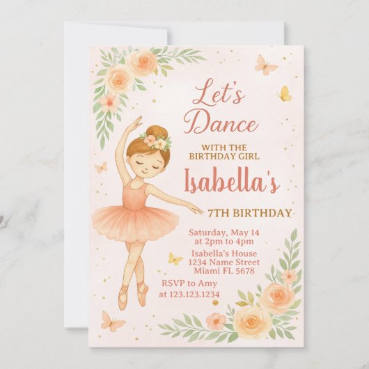 Editable Pink Tutu Party Card for Girls Einladung (Vorderseite)