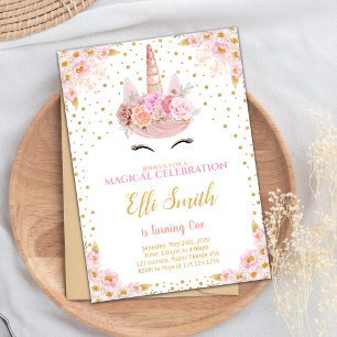 Editable Pink Unicorn Geburtstag Einladung