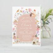 Editable Pink Wildblume Fairy Birthday Einladung (Stehend Vorderseite)