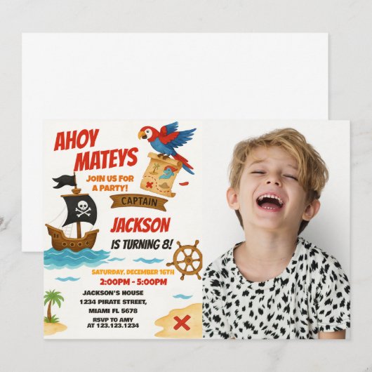 Editable Pirate Birthday Einladung (Vorne/Hinten)