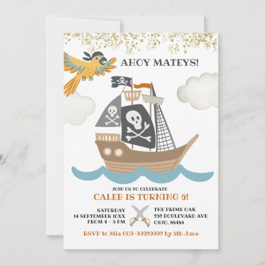Editable Pirate Boy Birthday Einladung (Vorderseite)