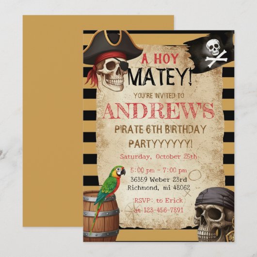 Editable Pirate Party Template Invitation Einladung (Vorne/Hinten)