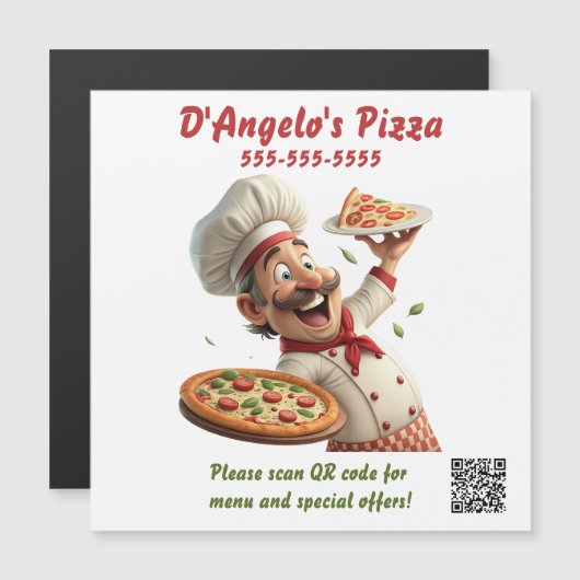 Editable Pizza Restaurant QR Code Magnet (Vorne/Hinten)
