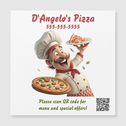 Editable Pizza Restaurant QR Code Magnet (Vorderseite)