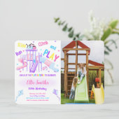Editable Playground Birthday Foto Einladung (Stehend Vorderseite)