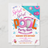 Editable Pool Party Bash Pink Geburtstag Einladung (Vorderseite)