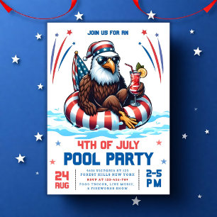 Editable Pool Party Einladung, 4. Juli Party Einladung