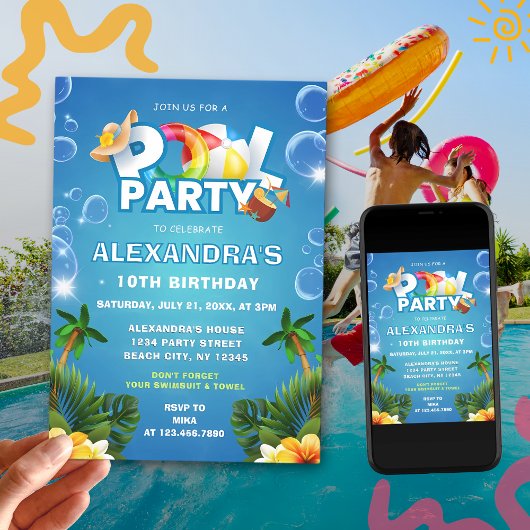 Editable Pool Party Geburtstag Einladung