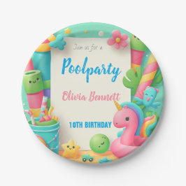 Editable Pool Party Geburtstag Sommerschwimmen Pappteller