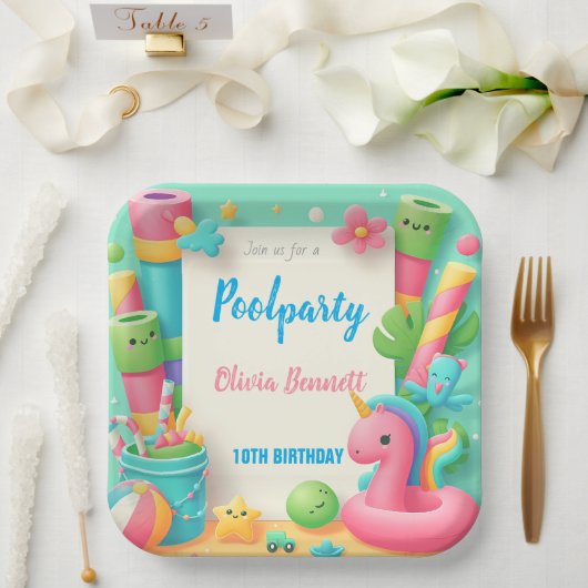 Editable Pool Party Geburtstag Sommerschwimmen Pappteller (Hochzeit)