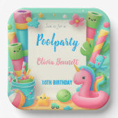Editable Pool Party Geburtstag Sommerschwimmen Pappteller (Vorderseite)