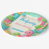 Editable Pool Party Geburtstag Sommerschwimmen Pappteller (Schrägansicht)