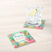 Editable Pool Party Geburtstag Sommerschwimmen Rechteckiger Pappuntersetzer (Vor Ort)