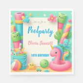 Editable Pool Party Geburtstag Sommerschwimmen Serviette (Vorderseite)