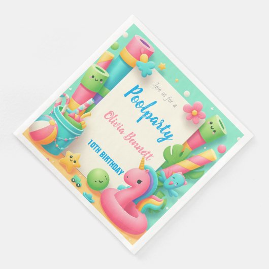 Editable Pool Party Geburtstag Sommerschwimmen Serviette (Ecke)