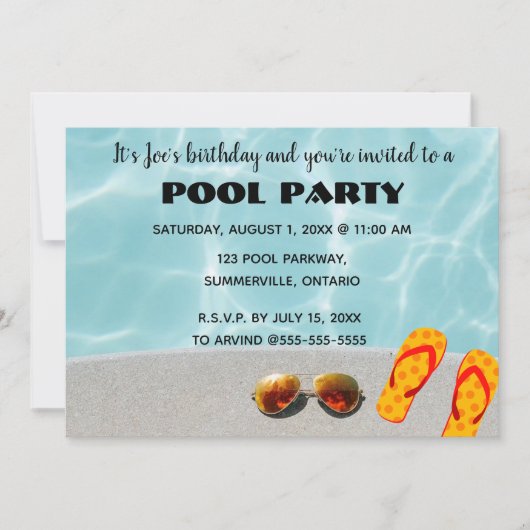Editable Poolside Geburtstagsparty Einladung (Vorderseite)