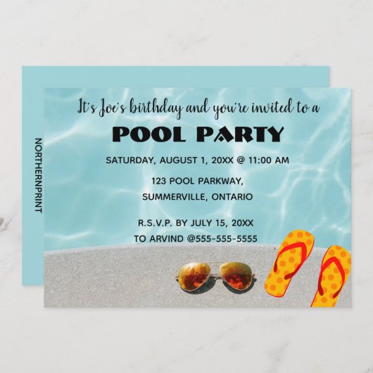Editable Poolside Geburtstagsparty Einladung (Vorne/Hinten)