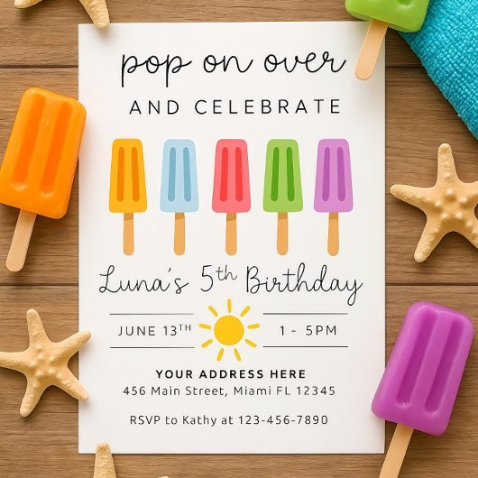 Editable Popsicle Birthday Einladung Summer Birth