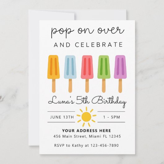 Editable Popsicle Birthday Einladung Summer Birth (Vorderseite)