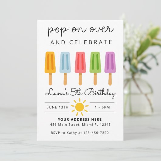 Editable Popsicle Birthday Einladung Summer Birth (Stehend Vorderseite)