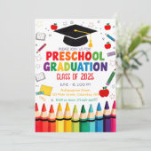 Editable Preschool Abschluss Crayon Themed Einladung (Stehend Vorderseite)