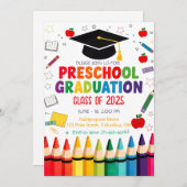 Editable Preschool Abschluss Crayon Themed Einladung (Vorne/Hinten)